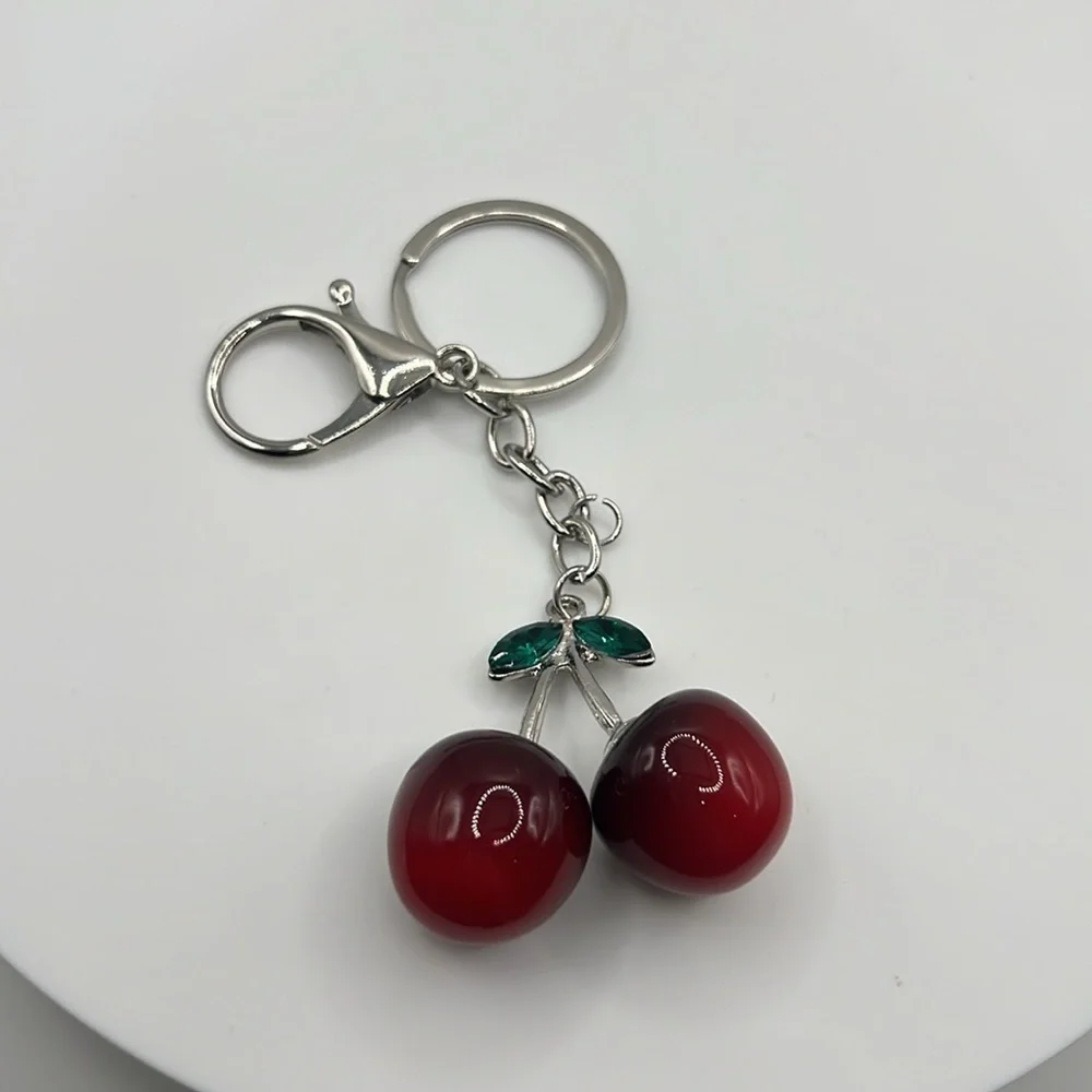 256. Cherry Keychain with Red and Green Accents
